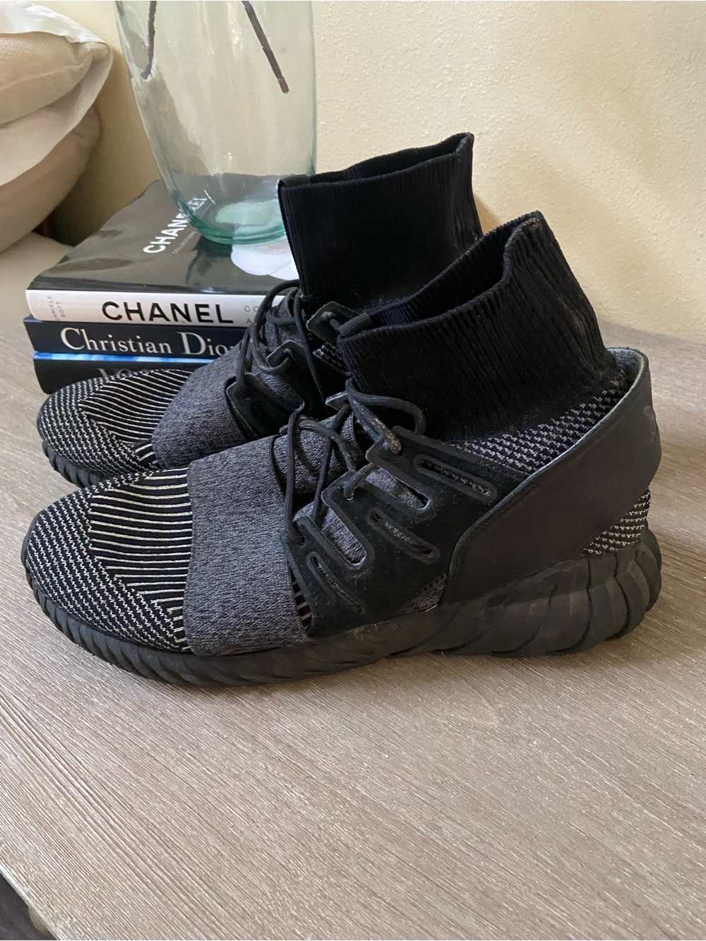 adidas Black and Grey Tubular  Doom knit Sneakers